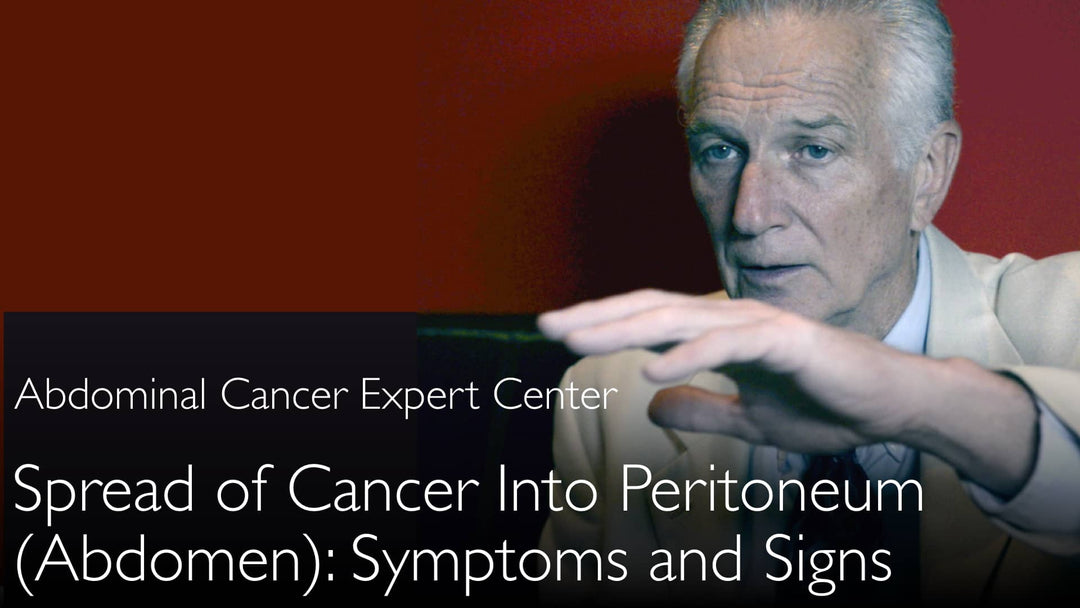 Symptom på metastaserad peritonealcancer. Det främsta tecknet är en svullen eller utspänd mage.